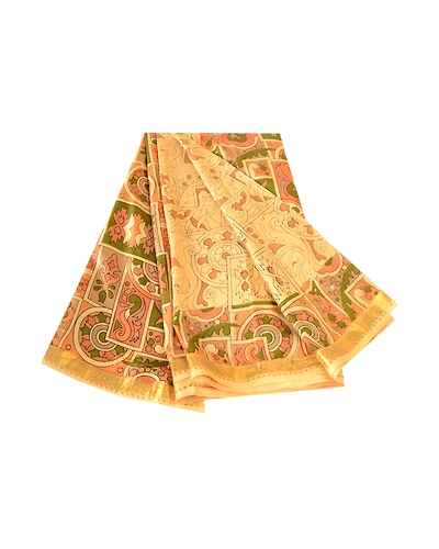 Sanskriti Vintage Beige Sarees Printed Pure Silk Sari Soft Floral Craft Fabric, PR-58079-Beige-Printed Floral Design-Pure Silk-6