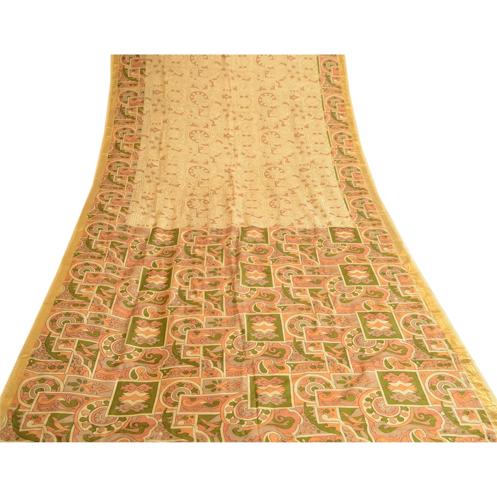 Sanskriti Vintage Beige Sarees Printed Pure Silk Sari Soft Floral Craft Fabric, PR-58079-Beige-Printed Floral Design-Pure Silk-7