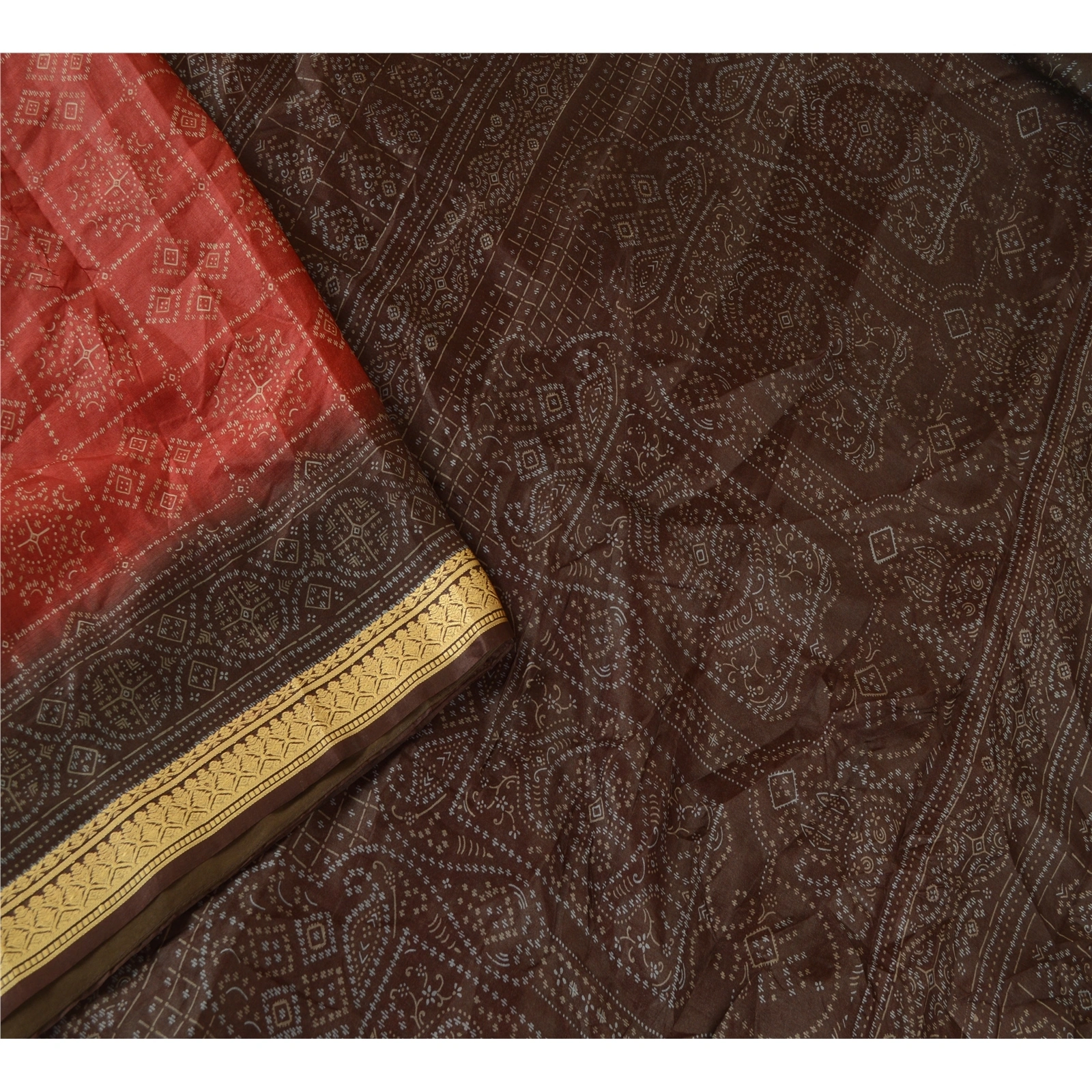 Sanskriti Vintage Red Sarees Printed Pure Silk Sari Soft Floral 5Yd Craft Fabric, PR-58080-Red-Printed Floral Design-Pure Silk-2