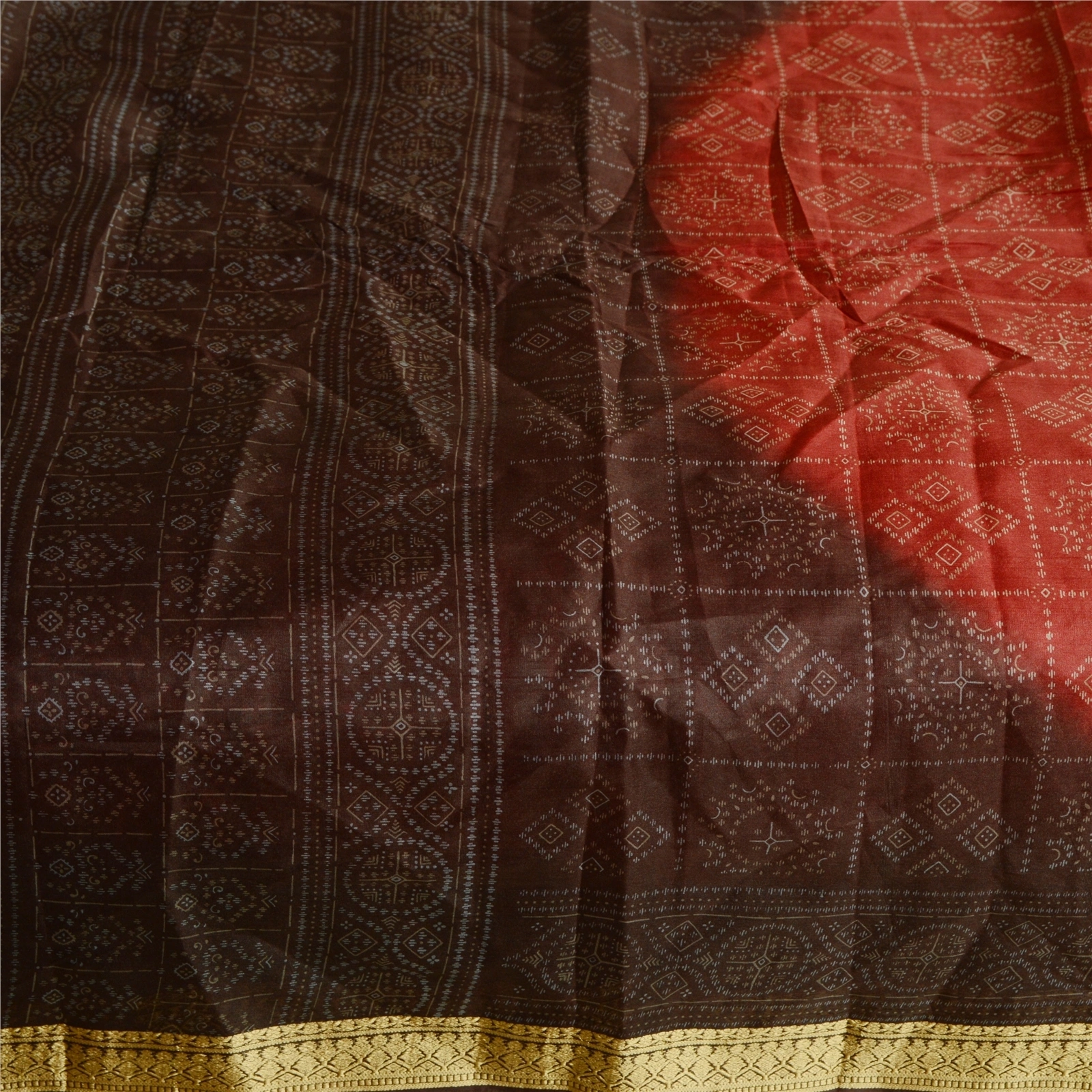 Sanskriti Vintage Red Sarees Printed Pure Silk Sari Soft Floral 5Yd Craft Fabric, PR-58080-Red-Printed Floral Design-Pure Silk-3