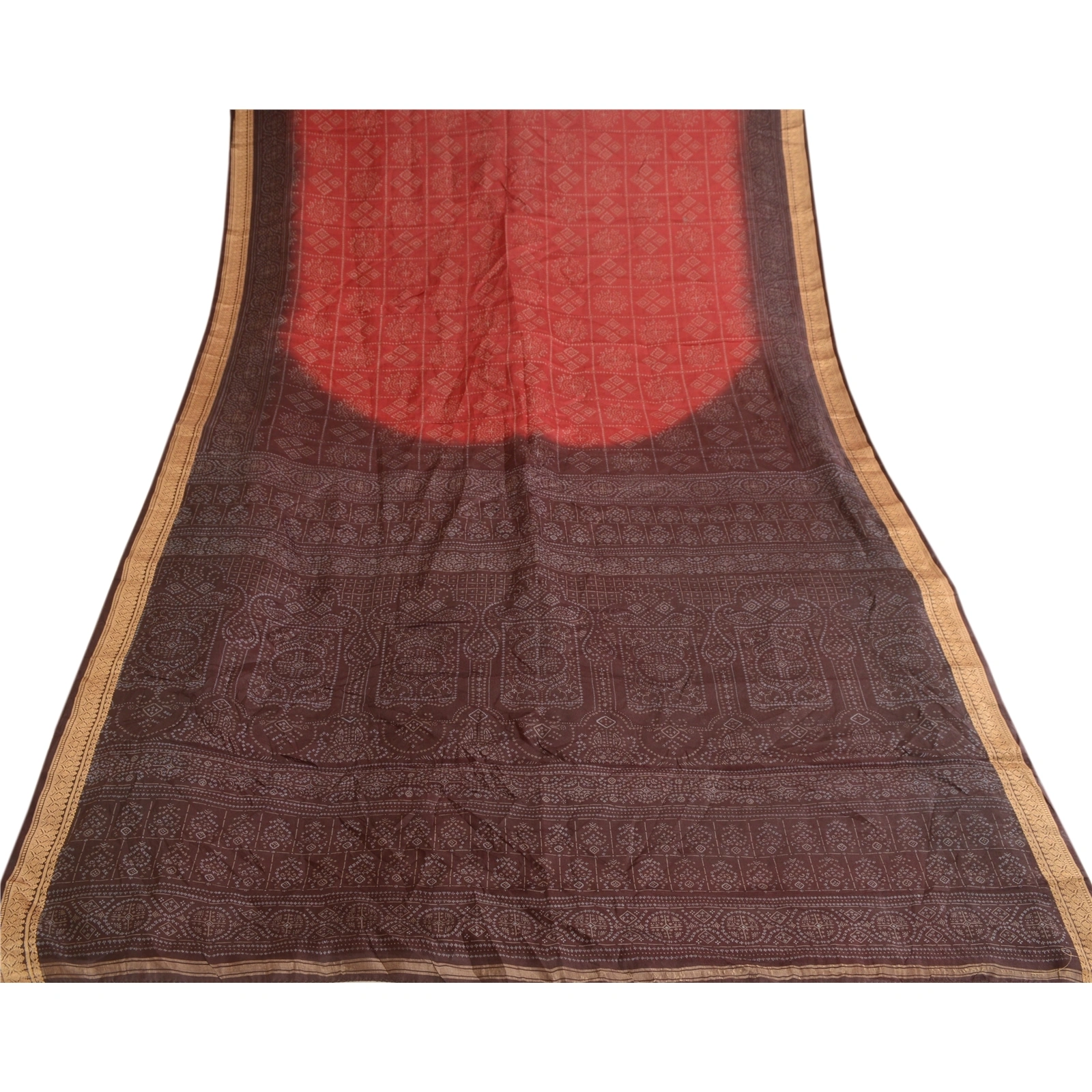 Sanskriti Vintage Red Sarees Printed Pure Silk Sari Soft Floral 5Yd Craft Fabric, PR-58080-Red-Printed Floral Design-Pure Silk-7