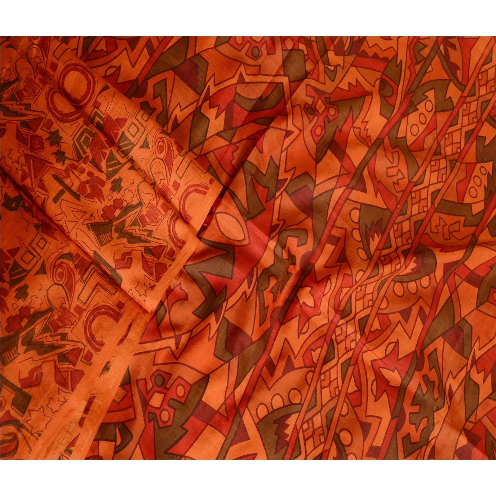 Sanskriti Vintage Orange Sarees Printed 100% Pure Silk Sari Soft Craft Fabric, PR-58085-Orange-Printed Floral Design-Pure Silk-1