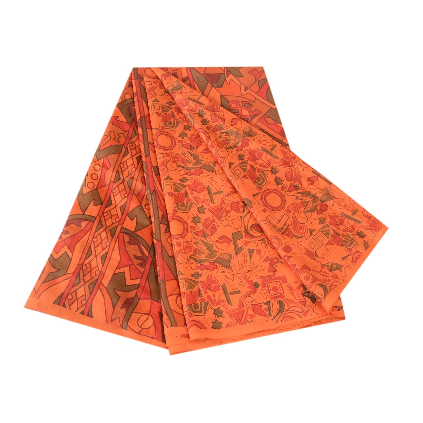 Sanskriti Vintage Orange Sarees Printed 100% Pure Silk Sari Soft Craft Fabric, PR-58085-Orange-Printed Floral Design-Pure Silk-6