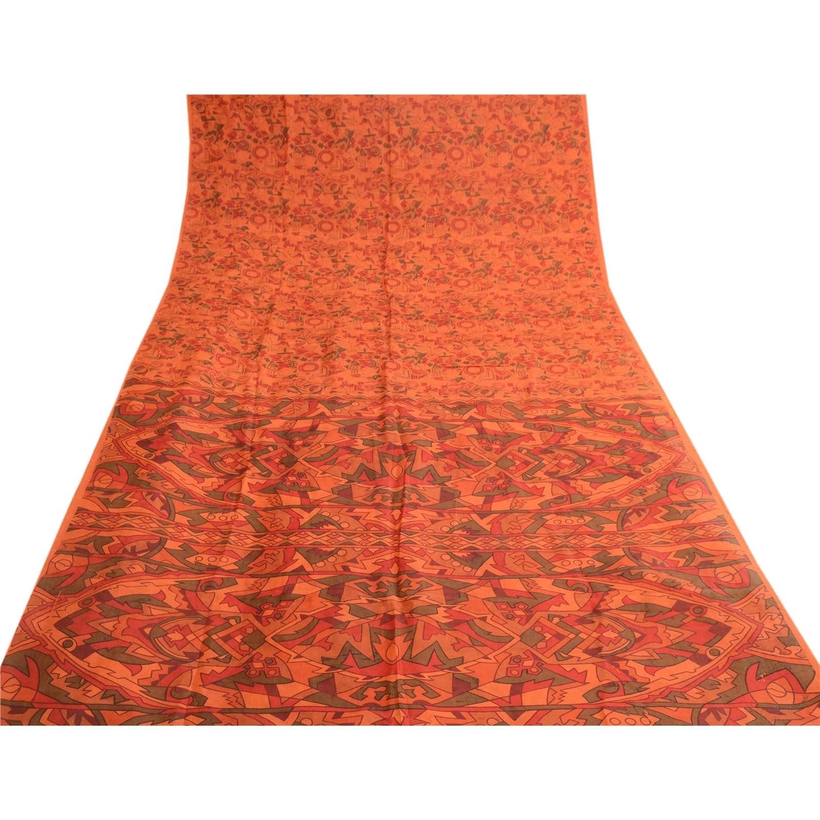 Sanskriti Vintage Orange Sarees Printed 100% Pure Silk Sari Soft Craft Fabric, PR-58085-Orange-Printed Floral Design-Pure Silk-7