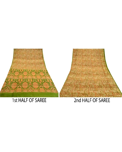 Sanskriti Vintage Brown Indian Sarees Printed Pure Silk Sari Soft Craft Fabric, PR-58102-Brown-Printed Floral Design-Pure Silk-4