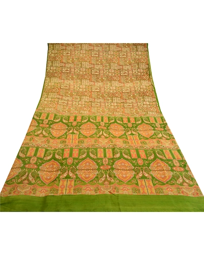 Sanskriti Vintage Brown Indian Sarees Printed Pure Silk Sari Soft Craft Fabric, PR-58102-Brown-Printed Floral Design-Pure Silk-7