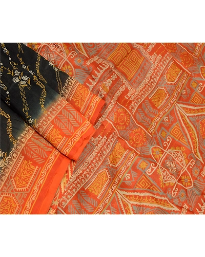 Sanskriti Vintage Black Sarees Printed Pure Silk Sari 5Yd Floral Craft Fabric, PR-58117-Black-Printed Floral Design-Pure Silk-1