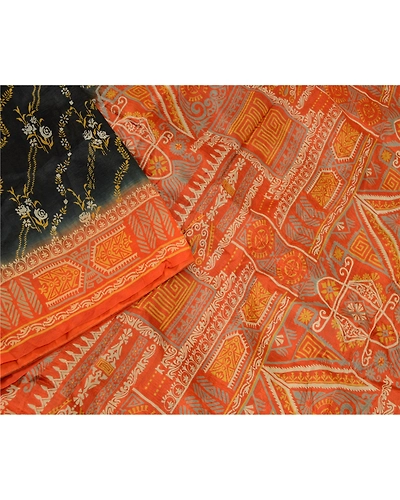 Sanskriti Vintage Black Sarees Printed Pure Silk Sari 5Yd Floral Craft Fabric, PR-58117-Black-Printed Floral Design-Pure Silk-2