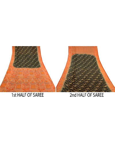 Sanskriti Vintage Black Sarees Printed Pure Silk Sari 5Yd Floral Craft Fabric, PR-58117-Black-Printed Floral Design-Pure Silk-4