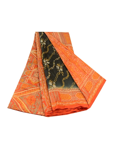 Sanskriti Vintage Black Sarees Printed Pure Silk Sari 5Yd Floral Craft Fabric, PR-58117-Black-Printed Floral Design-Pure Silk-6