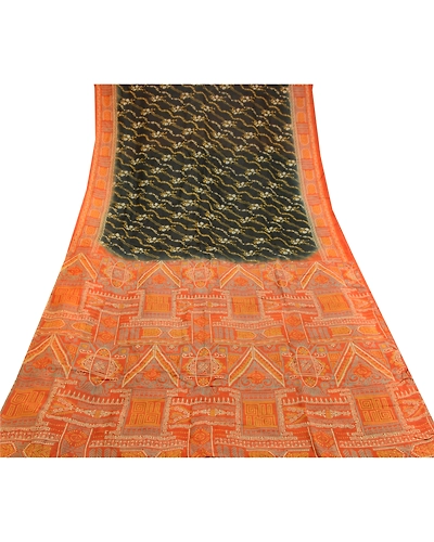 Sanskriti Vintage Black Sarees Printed Pure Silk Sari 5Yd Floral Craft Fabric, PR-58117-Black-Printed Floral Design-Pure Silk-7