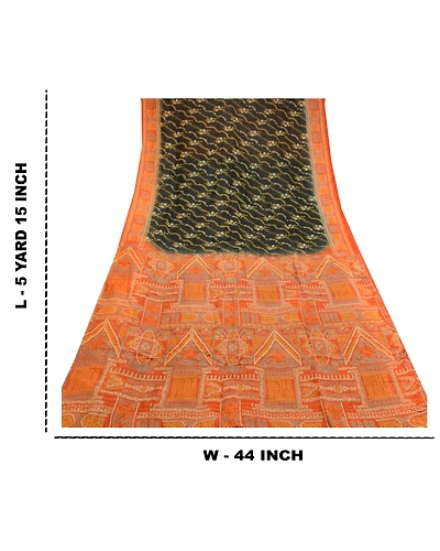 Sanskriti Vintage Black Sarees Printed Pure Silk Sari 5Yd Floral Craft Fabric, PR-58117-Black-Printed Floral Design-Pure Silk-8