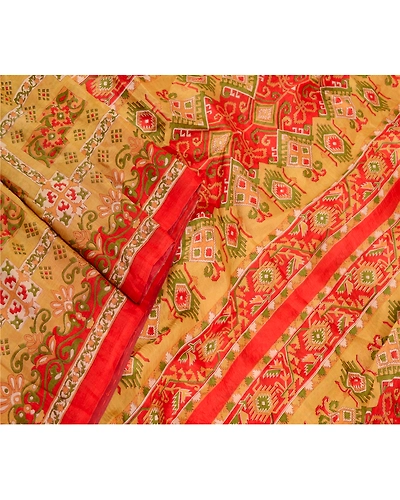 Sanskriti Vintage Brown Sarees Printed Pure Silk Sari 5Yd Floral Craft Fabric, PR-58119-Brown-Printed Floral Design-Pure Silk-1