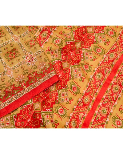 Sanskriti Vintage Brown Sarees Printed Pure Silk Sari 5Yd Floral Craft Fabric, PR-58119-Brown-Printed Floral Design-Pure Silk-2