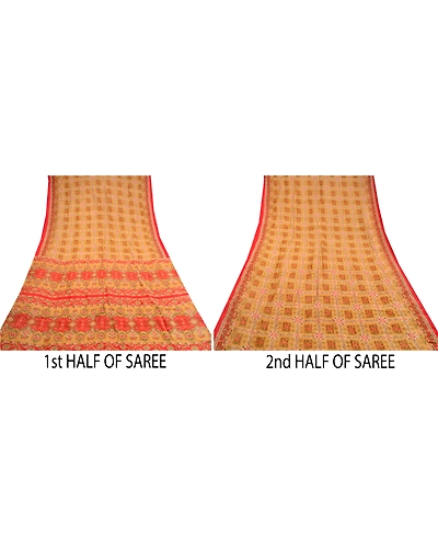 Sanskriti Vintage Brown Sarees Printed Pure Silk Sari 5Yd Floral Craft Fabric, PR-58119-Brown-Printed Floral Design-Pure Silk-4