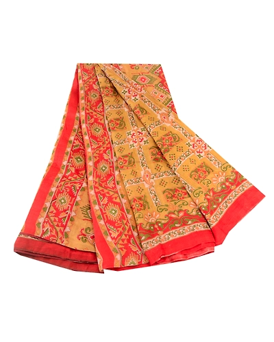 Sanskriti Vintage Brown Sarees Printed Pure Silk Sari 5Yd Floral Craft Fabric, PR-58119-Brown-Printed Floral Design-Pure Silk-6