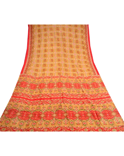 Sanskriti Vintage Brown Sarees Printed Pure Silk Sari 5Yd Floral Craft Fabric, PR-58119-Brown-Printed Floral Design-Pure Silk-7