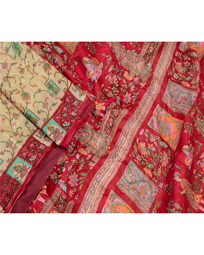 Sanskriti Vintage Ivory Sarees Pure Silk Indian Printed Sari 5Yd Craft Fabric, PR-58125-Ivory-Printed Floral Design-Pure Silk-1