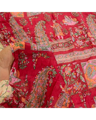 Sanskriti Vintage Ivory Sarees Pure Silk Indian Printed Sari 5Yd Craft Fabric, PR-58125-Ivory-Printed Floral Design-Pure Silk-5