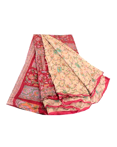 Sanskriti Vintage Ivory Sarees Pure Silk Indian Printed Sari 5Yd Craft Fabric, PR-58125-Ivory-Printed Floral Design-Pure Silk-6