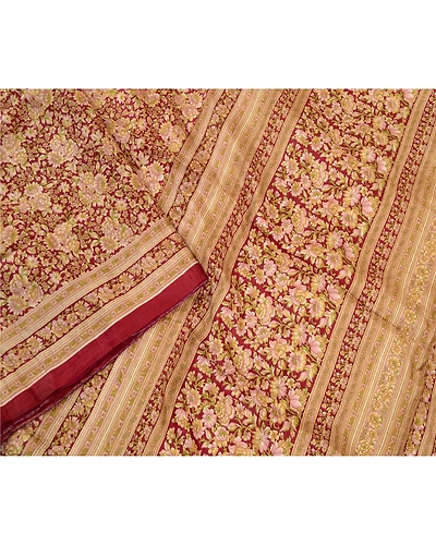 Sanskriti Vintage Dark Red Sarees 100% Pure Silk Printed Sari Craft Fabric, PR-58133-Dark Red-100% Pure Silk-2