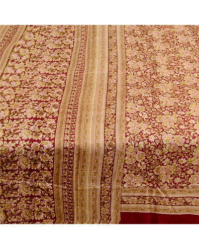 Sanskriti Vintage Dark Red Sarees 100% Pure Silk Printed Sari Craft Fabric, PR-58133-Dark Red-100% Pure Silk-3