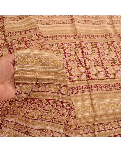 Sanskriti Vintage Dark Red Sarees 100% Pure Silk Printed Sari Craft Fabric, PR-58133-Dark Red-100% Pure Silk-5