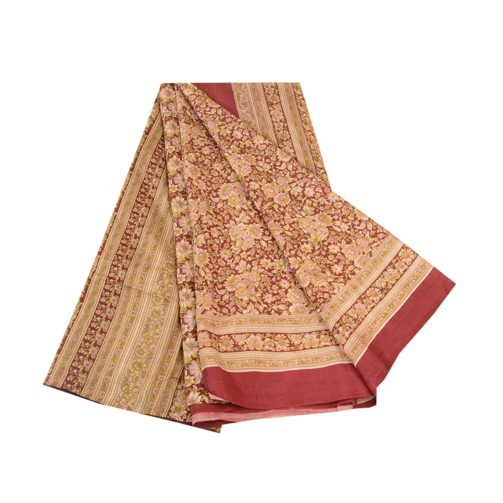 Sanskriti Vintage Dark Red Sarees 100% Pure Silk Printed Sari Craft Fabric, PR-58133-Dark Red-100% Pure Silk-6