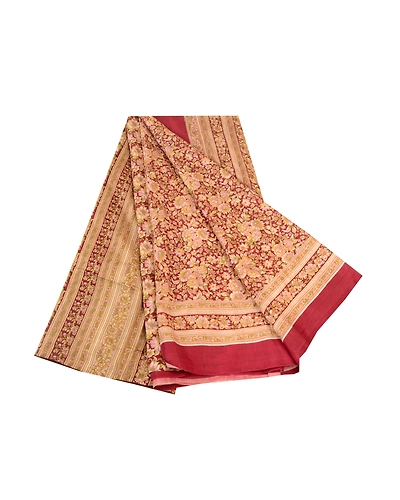 Sanskriti Vintage Dark Red Sarees 100% Pure Silk Printed Sari Craft Fabric, PR-58133-Dark Red-100% Pure Silk-6