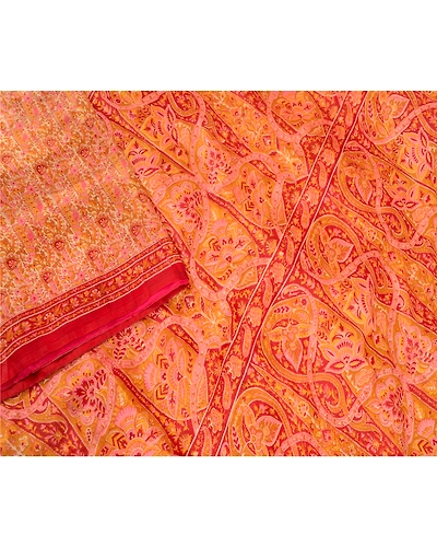 Sanskriti Vintage Mustard Indian Sarees 100% Pure Silk Printed Sari Craft Fabric, PR-58138-Mustard-100% Pure Silk-2