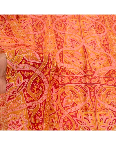 Sanskriti Vintage Mustard Indian Sarees 100% Pure Silk Printed Sari Craft Fabric, PR-58138-Mustard-100% Pure Silk-5