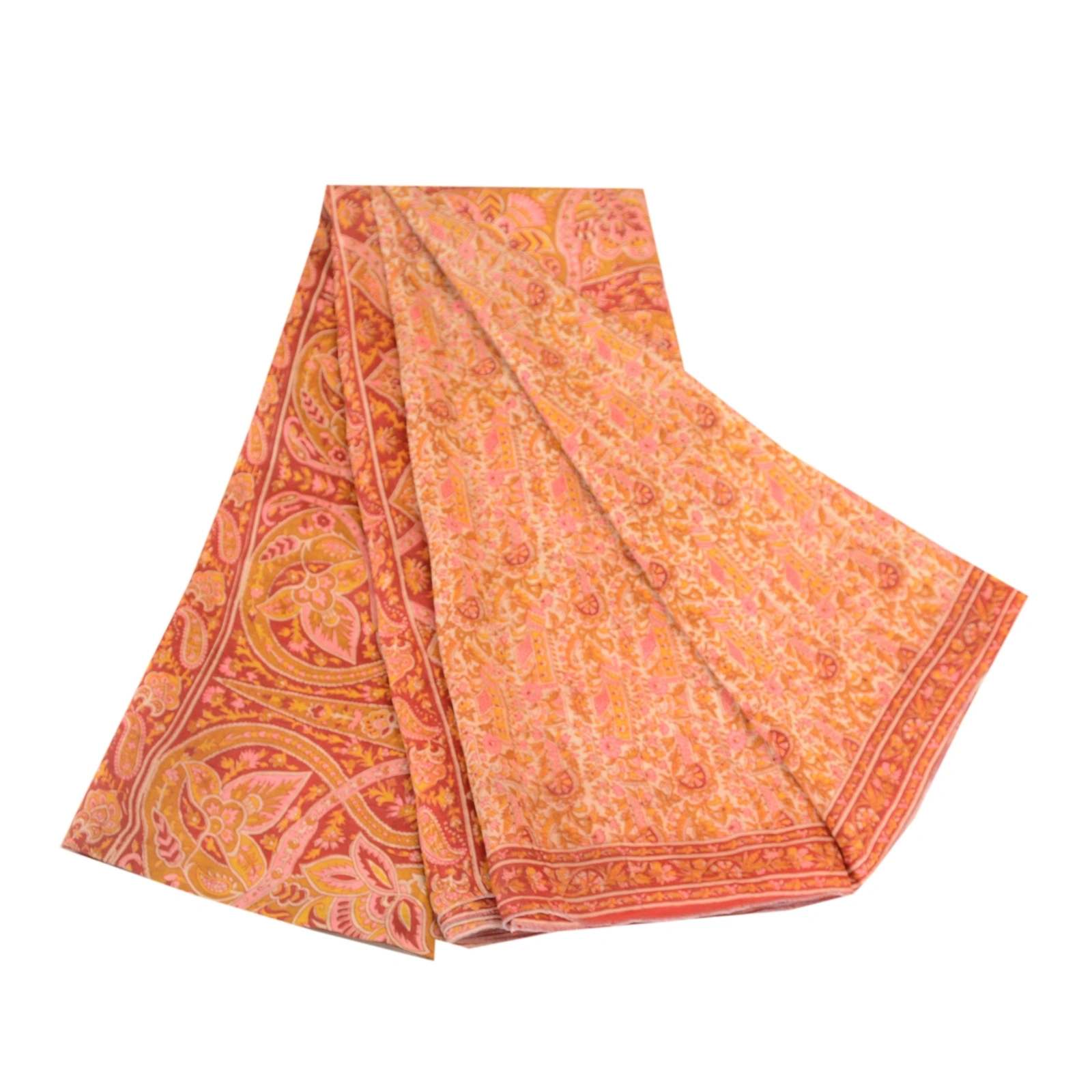 Sanskriti Vintage Mustard Indian Sarees 100% Pure Silk Printed Sari Craft Fabric, PR-58138-Mustard-100% Pure Silk-6