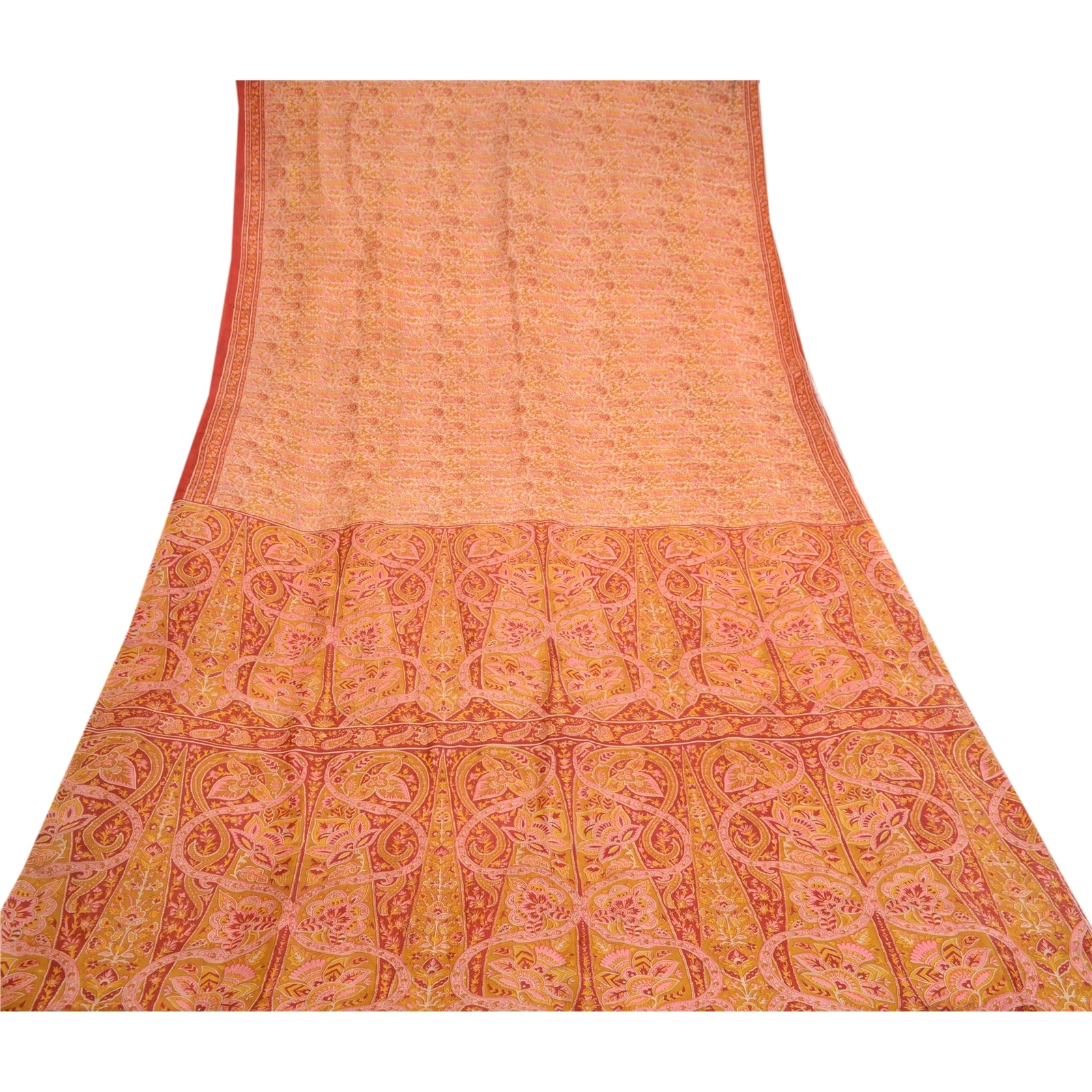 Sanskriti Vintage Mustard Indian Sarees 100% Pure Silk Printed Sari Craft Fabric, PR-58138-Mustard-100% Pure Silk-7