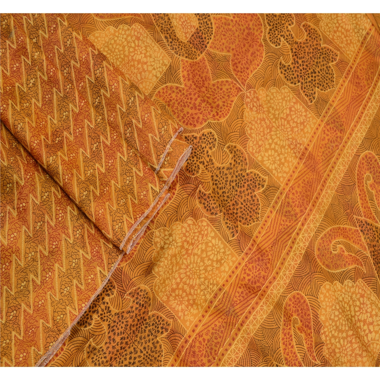 Sanskriti Vintage Mustard Indian Sarees 100% Pure Silk Printed Sari Craft Fabric, PR-58141-Mustard-100% Pure Silk-1