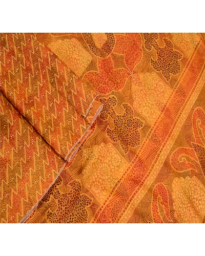 Sanskriti Vintage Mustard Indian Sarees 100% Pure Silk Printed Sari Craft Fabric, PR-58141-Mustard-100% Pure Silk-1