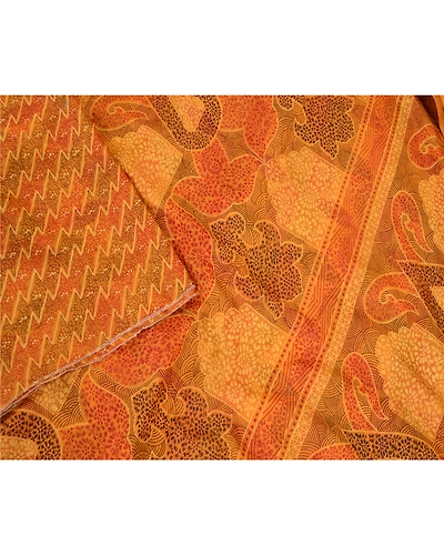 Sanskriti Vintage Mustard Indian Sarees 100% Pure Silk Printed Sari Craft Fabric, PR-58141-Mustard-100% Pure Silk-2
