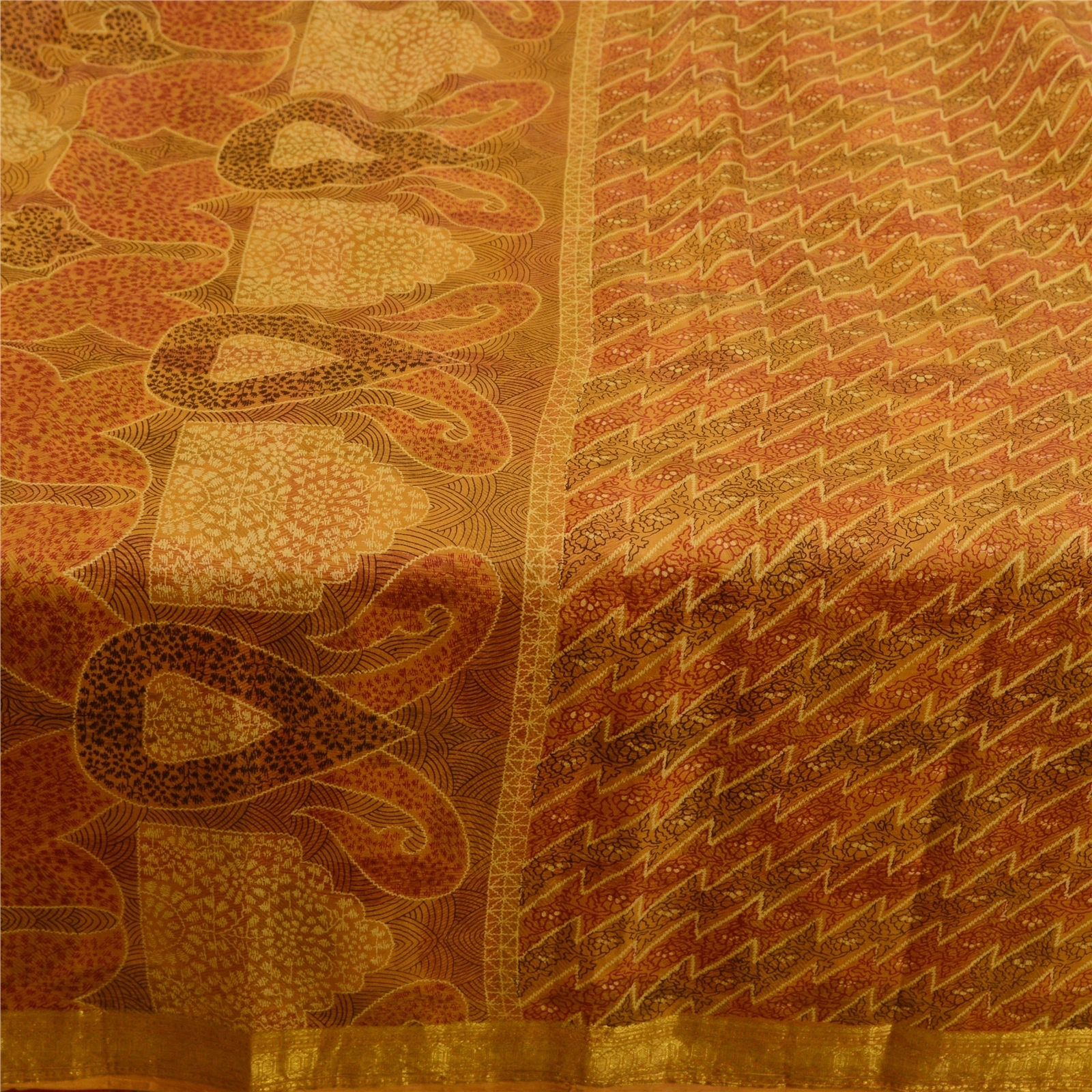 Sanskriti Vintage Mustard Indian Sarees 100% Pure Silk Printed Sari Craft Fabric, PR-58141-Mustard-100% Pure Silk-3