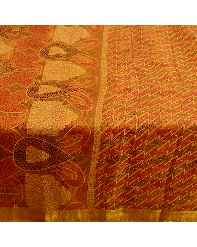 Sanskriti Vintage Mustard Indian Sarees 100% Pure Silk Printed Sari Craft Fabric, PR-58141-Mustard-100% Pure Silk-3