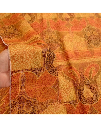 Sanskriti Vintage Mustard Indian Sarees 100% Pure Silk Printed Sari Craft Fabric, PR-58141-Mustard-100% Pure Silk-5