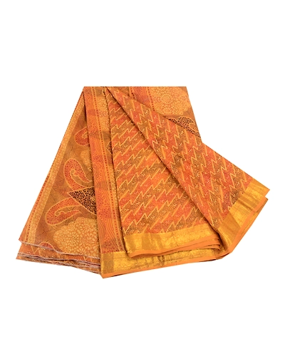 Sanskriti Vintage Mustard Indian Sarees 100% Pure Silk Printed Sari Craft Fabric, PR-58141-Mustard-100% Pure Silk-6