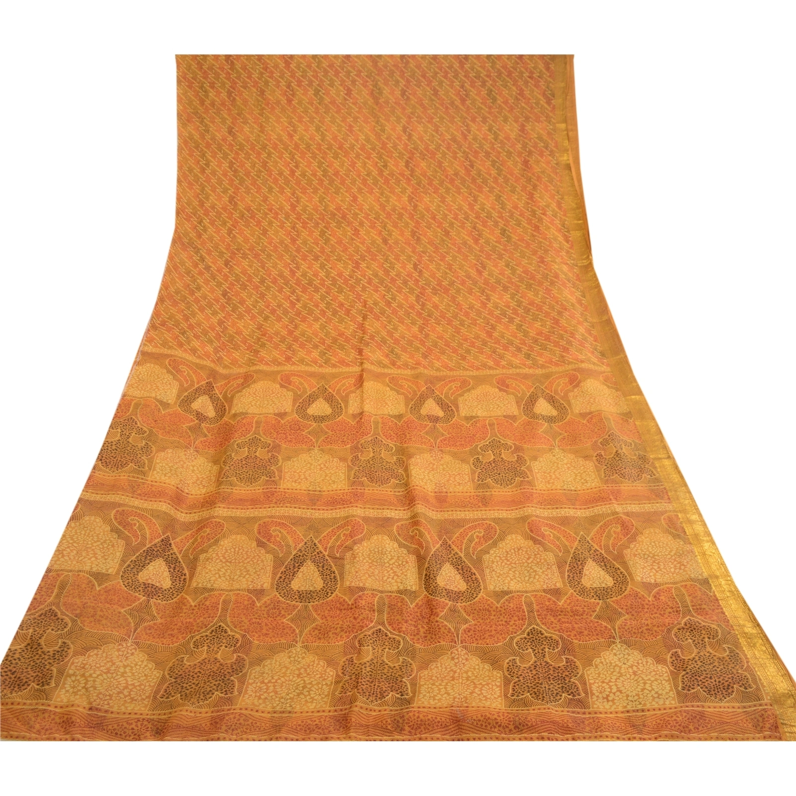 Sanskriti Vintage Mustard Indian Sarees 100% Pure Silk Printed Sari Craft Fabric, PR-58141-Mustard-100% Pure Silk-7