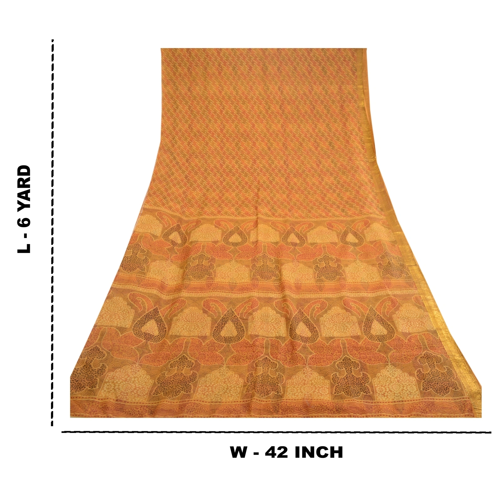 Sanskriti Vintage Mustard Indian Sarees 100% Pure Silk Printed Sari Craft Fabric, PR-58141-Mustard-100% Pure Silk-8