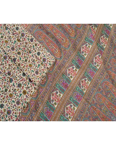 Sanskriti Vintage Ivory Indian Sarees Art Silk Printed Sari Soft Craft Fabric, PR-58148-Ivory-Printed Floral Design-Art Silk-1