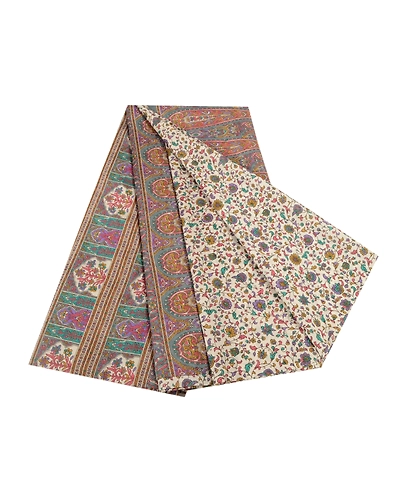 Sanskriti Vintage Ivory Indian Sarees Art Silk Printed Sari Soft Craft Fabric, PR-58148-Ivory-Printed Floral Design-Art Silk-6