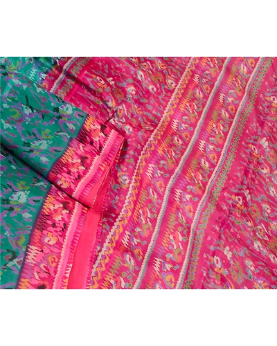 Sanskriti Vintage Green Indian Sarees Pure Silk Printed Sari Soft Craft Fabric, PR-58166-Green-Printed Floral Design-Pure Silk-1