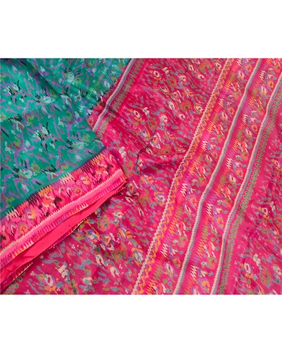 Sanskriti Vintage Green Indian Sarees Pure Silk Printed Sari Soft Craft Fabric, PR-58166-Green-Printed Floral Design-Pure Silk-2