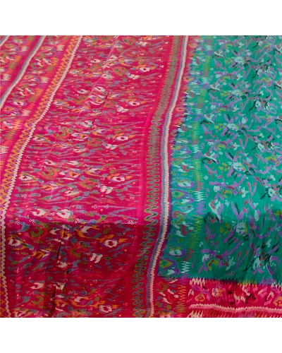 Sanskriti Vintage Green Indian Sarees Pure Silk Printed Sari Soft Craft Fabric, PR-58166-Green-Printed Floral Design-Pure Silk-3