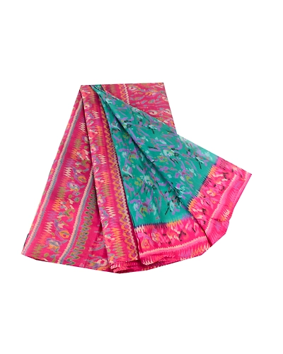 Sanskriti Vintage Green Indian Sarees Pure Silk Printed Sari Soft Craft Fabric, PR-58166-Green-Printed Floral Design-Pure Silk-6