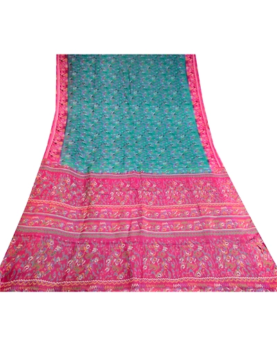 Sanskriti Vintage Green Indian Sarees Pure Silk Printed Sari Soft Craft Fabric, PR-58166-Green-Printed Floral Design-Pure Silk-7