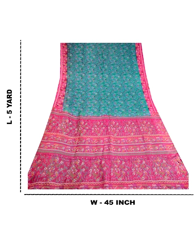 Sanskriti Vintage Green Indian Sarees Pure Silk Printed Sari Soft Craft Fabric, PR-58166-Green-Printed Floral Design-Pure Silk-8